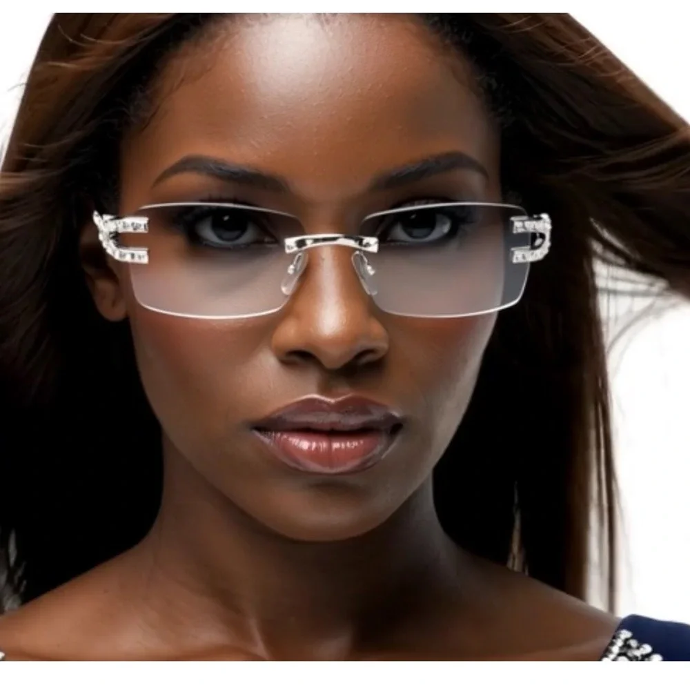 Rimless Accent‎ Sunglasses Women Tinted Gradient Lens Silver Frame Fashion Lenes